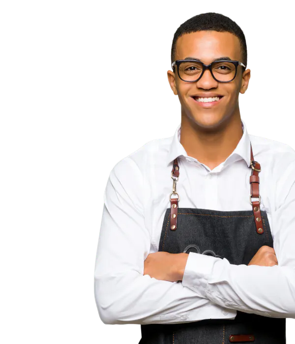 Restaurant manager getting ready for shift